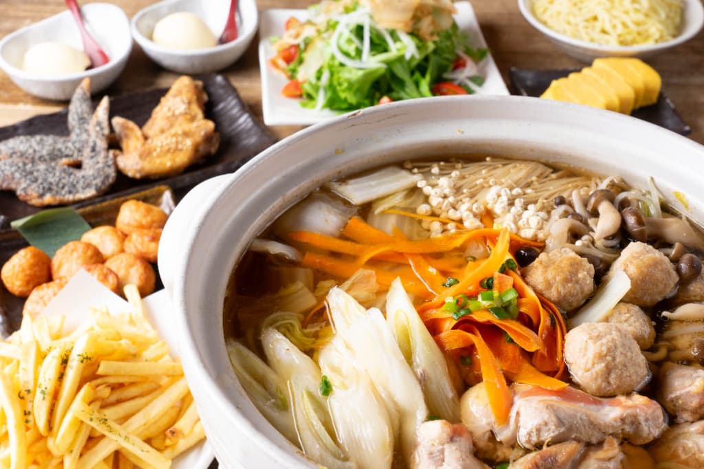 【２時間飲み放題付き】大作農園野菜をふんだんに使った選べる３種の鍋！手羽市プレミアムコース ¥6,000円（税込）